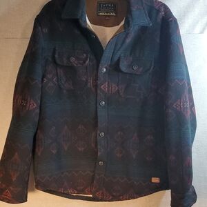 Jachs Men's NY Patterned Jacket in Indigo and Burgendy Sz large Multi- Pockets
